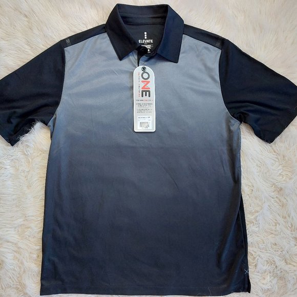 Elevate Sport Men's One for All Black and White Gradient Short Sleeve Polo Shirt - Picture 2 of 9